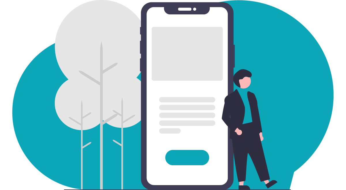 Person with a mobile infographic